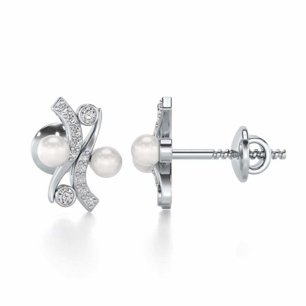 Subtle Silver Pearl Earrings - White Gold - Image 4