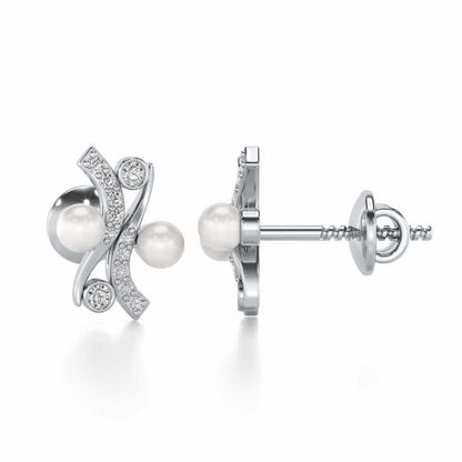 Subtle Silver Pearl Earrings - White Gold - Image 4