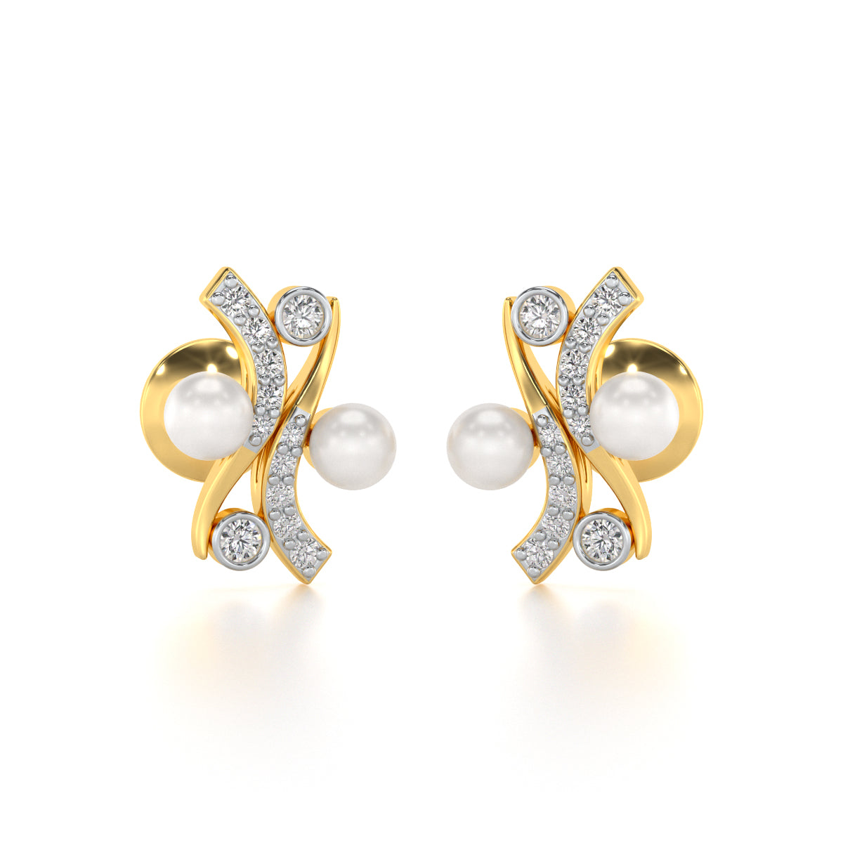 Subtle Silver Pearl Earrings - Yellow Gold - Image 1
