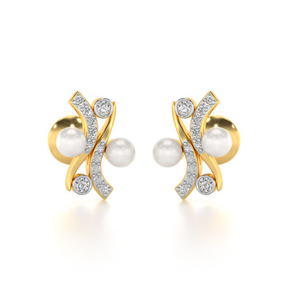 Subtle Silver Pearl Earrings - Yellow Gold - Image 1