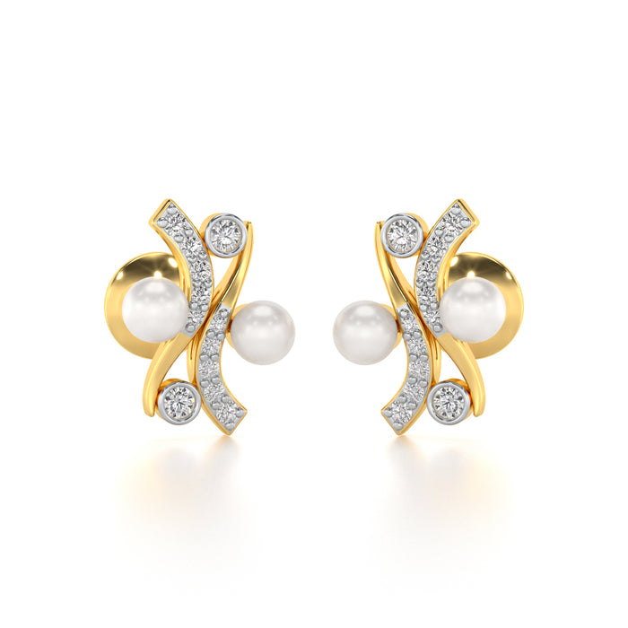 Subtle Silver Pearl Earrings - Yellow Gold - Image 1