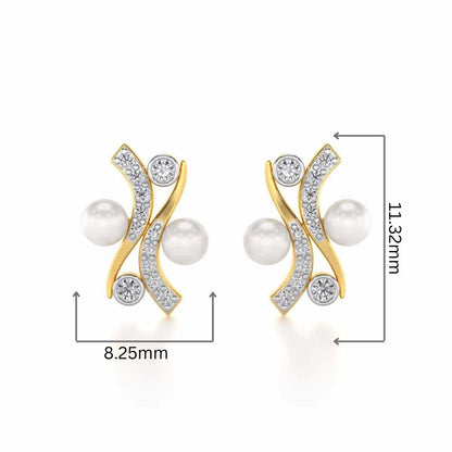 Subtle Silver Pearl Earrings - Yellow Gold - Image 2