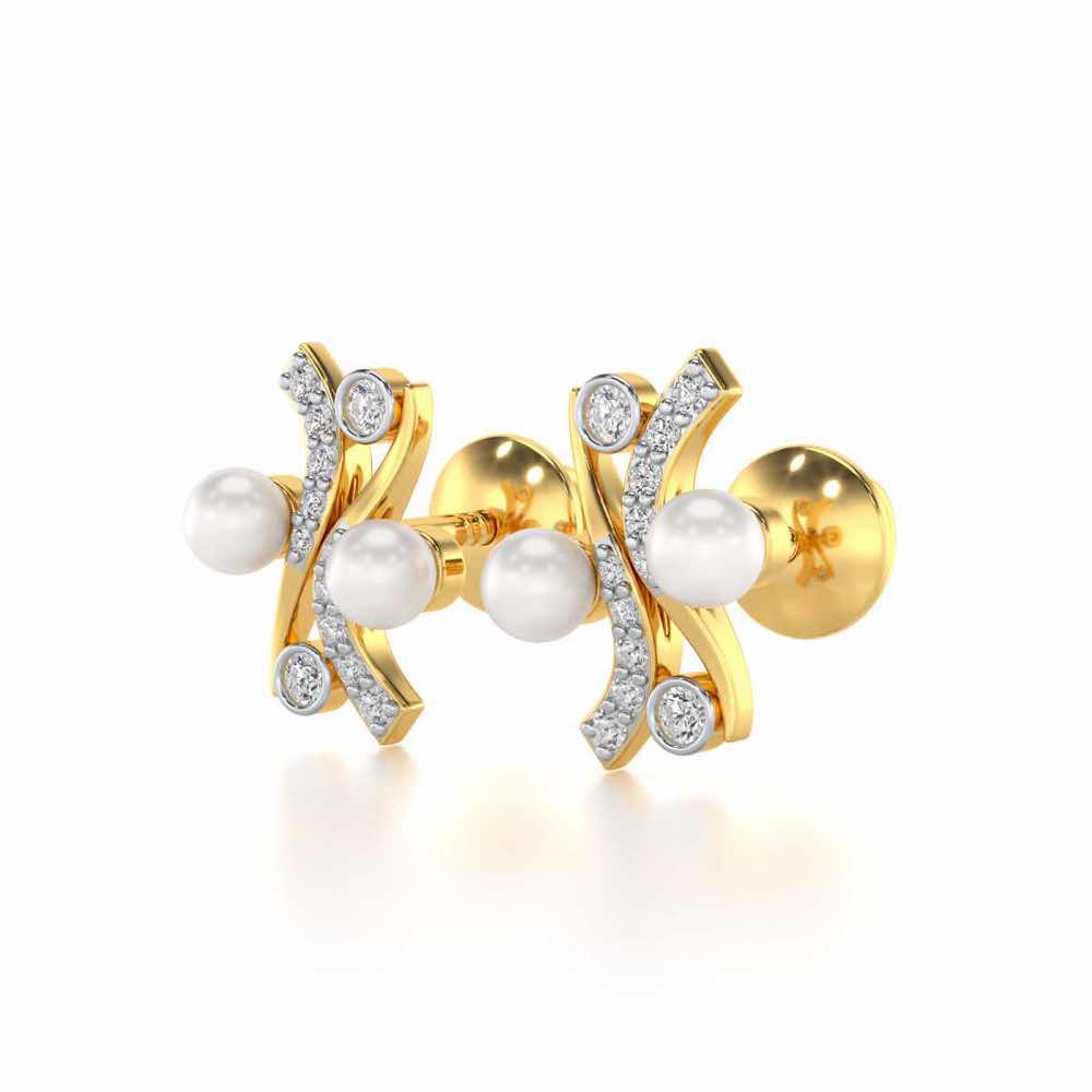 Subtle Silver Pearl Earrings - Yellow Gold - Image 3
