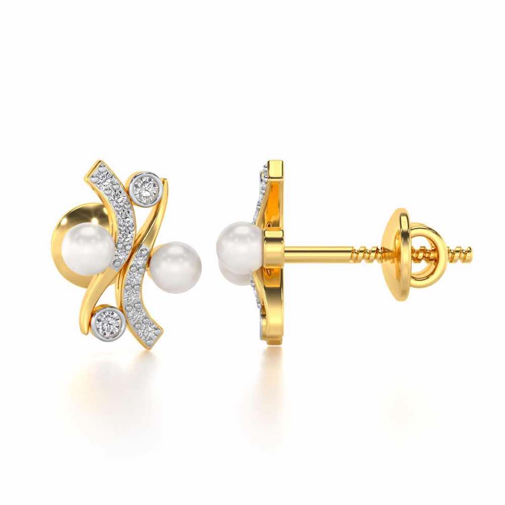Subtle Silver Pearl Earrings - Yellow Gold - Image 4