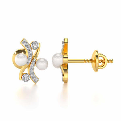 Subtle Silver Pearl Earrings - Yellow Gold - Image 4