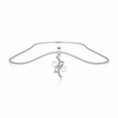 Subtle Silver Pearl Pendant - White Gold - Image 3