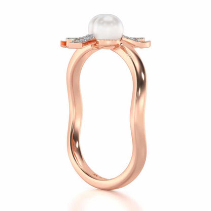 Subtle Silver Pearl Ring - Rose Gold - Image 3