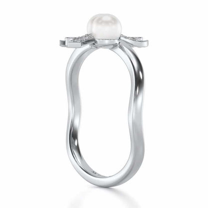 Subtle Silver Pearl Ring - White Gold - Image 3