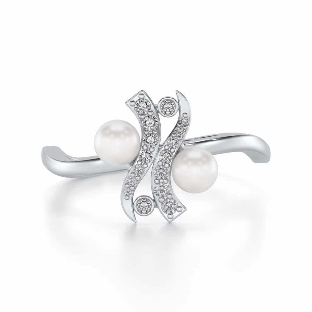 Subtle Silver Pearl Ring - White Gold - Image 4