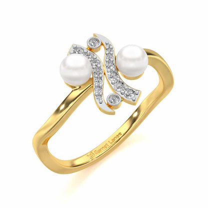 Subtle Silver Pearl Ring - Yellow Gold - Image 1