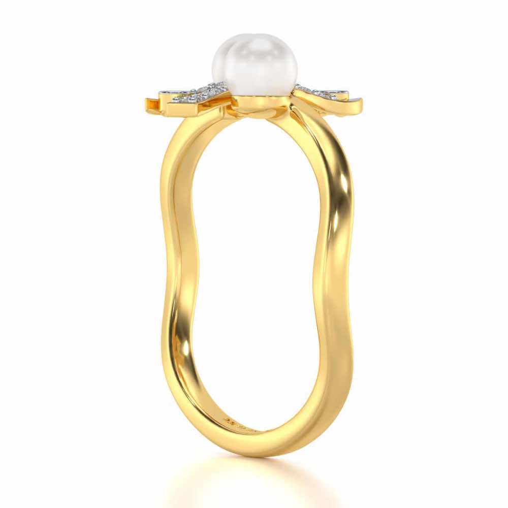 Subtle Silver Pearl Ring - Yellow Gold - Image 3