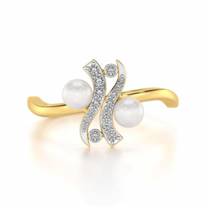 Subtle Silver Pearl Ring - Yellow Gold - Image 4