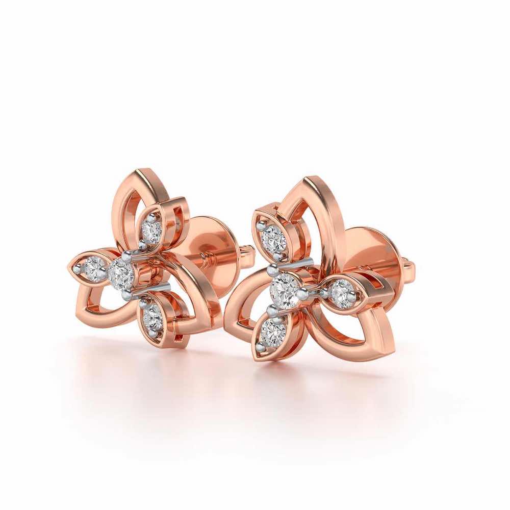 Subtle Flora Silver Earrings - Rose Gold - Image 3