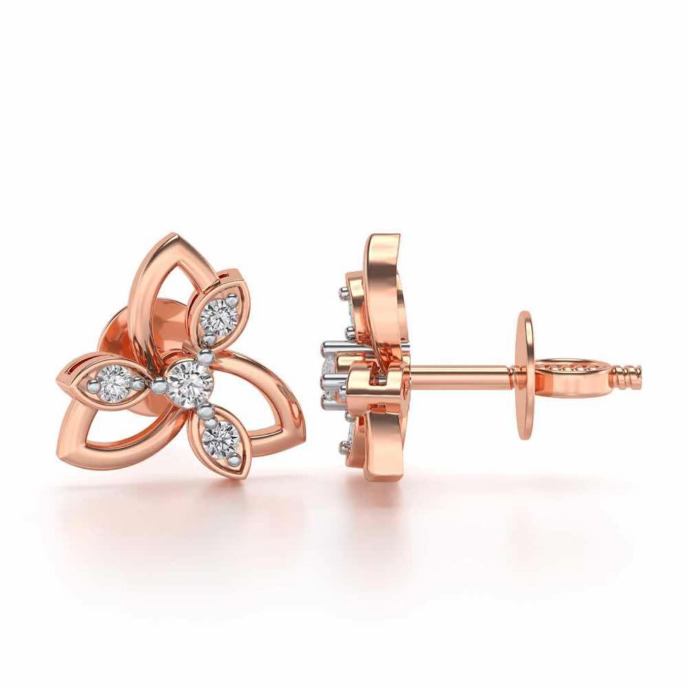Subtle Flora Silver Earrings - Rose Gold - Image 4