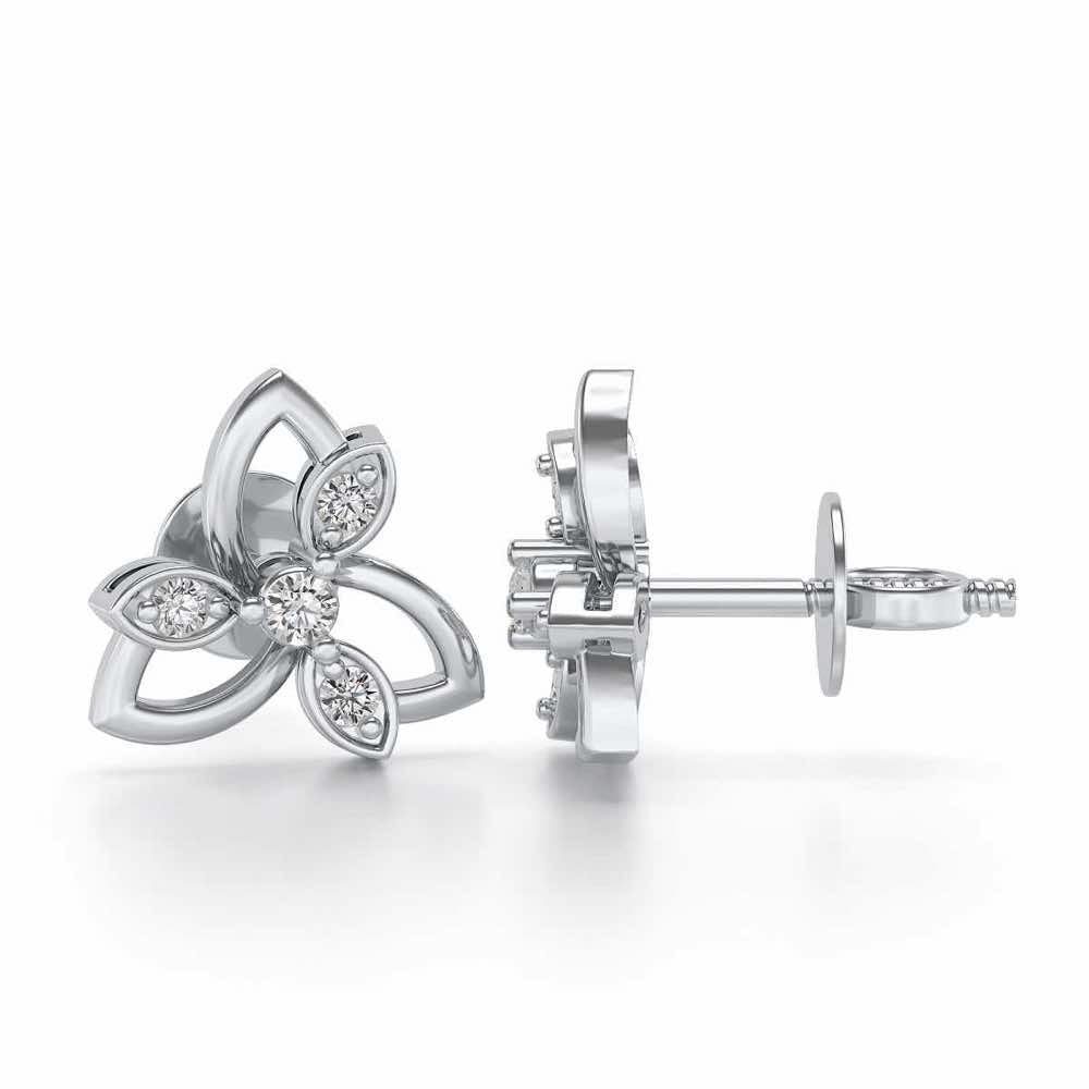 Subtle Flora Silver Earrings - White Gold - Image 4