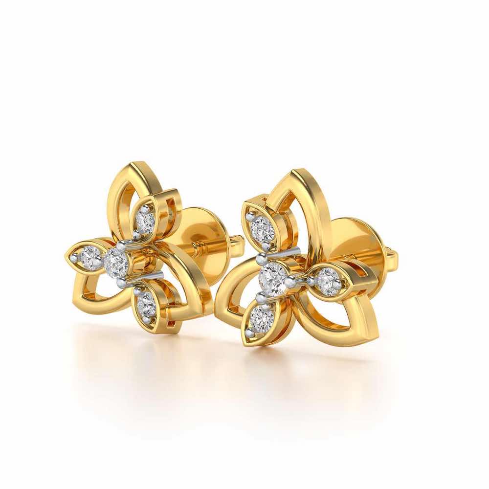 Subtle Flora Silver Earrings - Yellow Gold - Image 3
