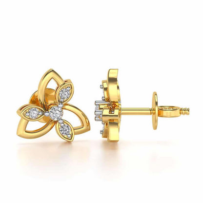 Subtle Flora Silver Earrings - Yellow Gold - Image 4