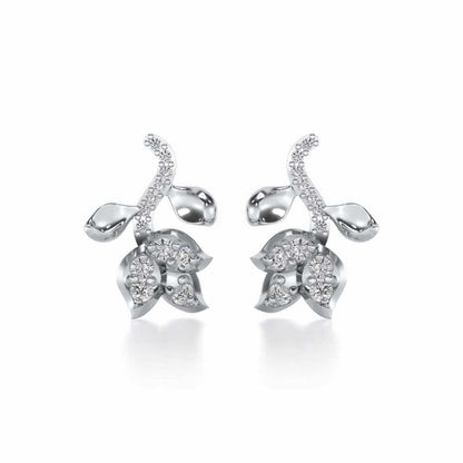 Subtle Floret Silver Earrings - White Gold - Image 1