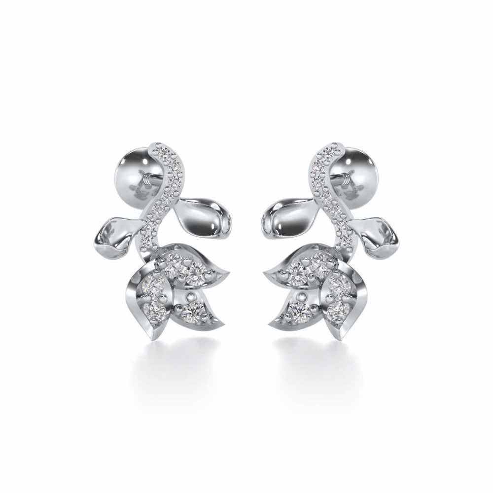 Subtle Floret Silver Earrings - White Gold - Image 2