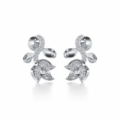 Subtle Floret Silver Earrings - White Gold - Image 2