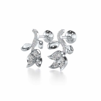 Subtle Floret Silver Earrings - White Gold - Image 3