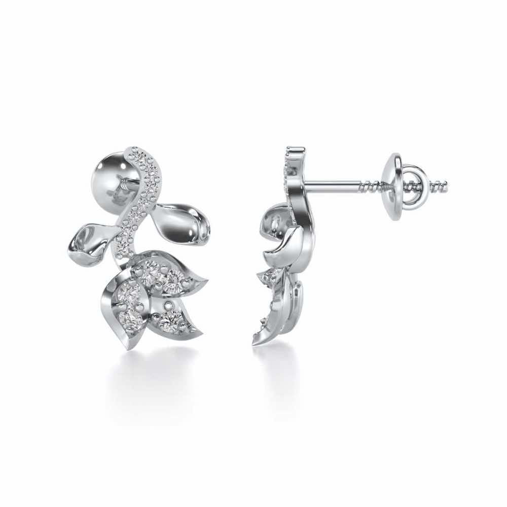 Subtle Floret Silver Earrings - White Gold - Image 4