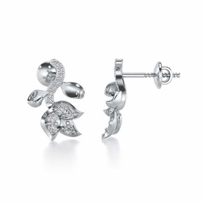 Subtle Floret Silver Earrings - White Gold - Image 4