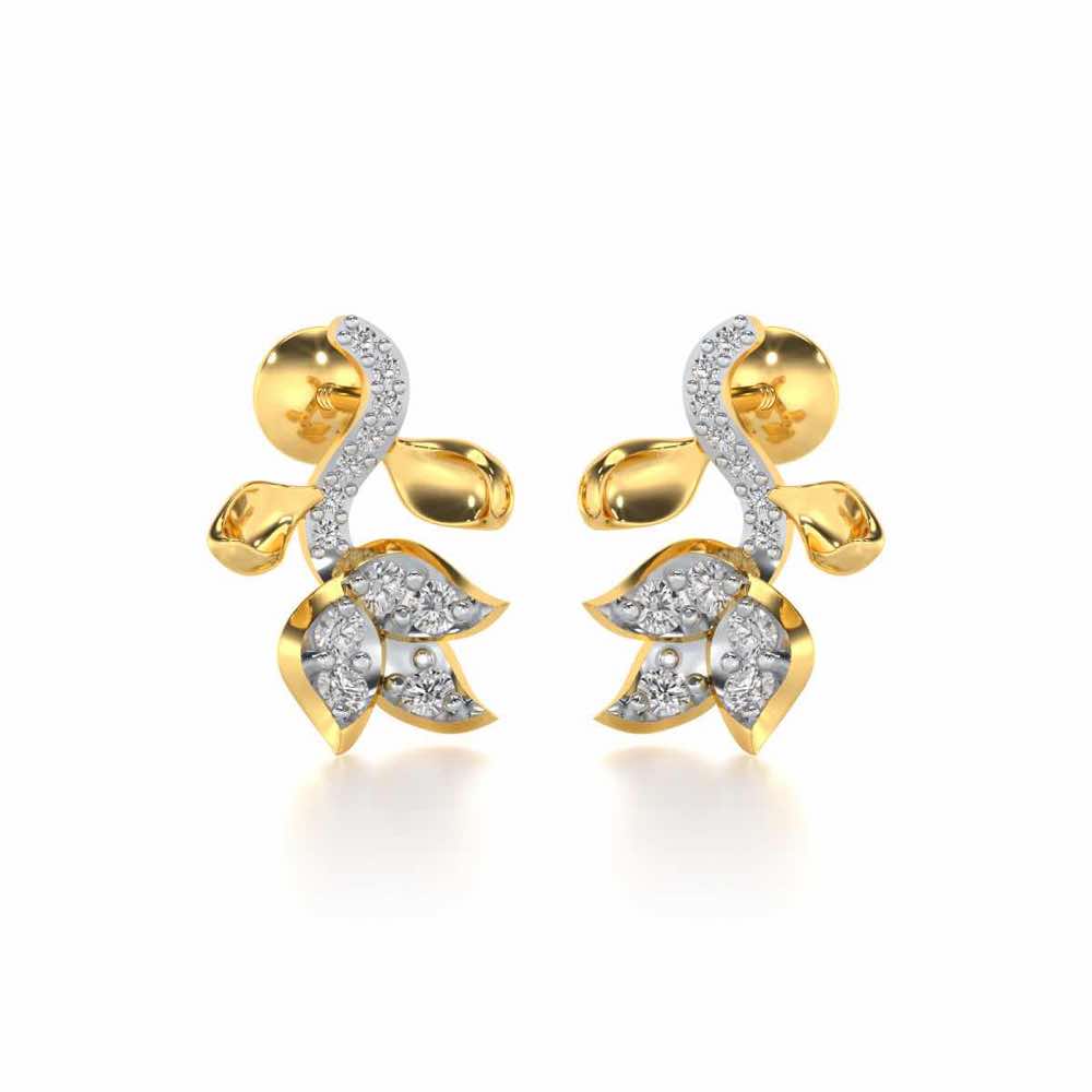 Subtle Floret Silver Earrings - Yellow Gold - Image 2
