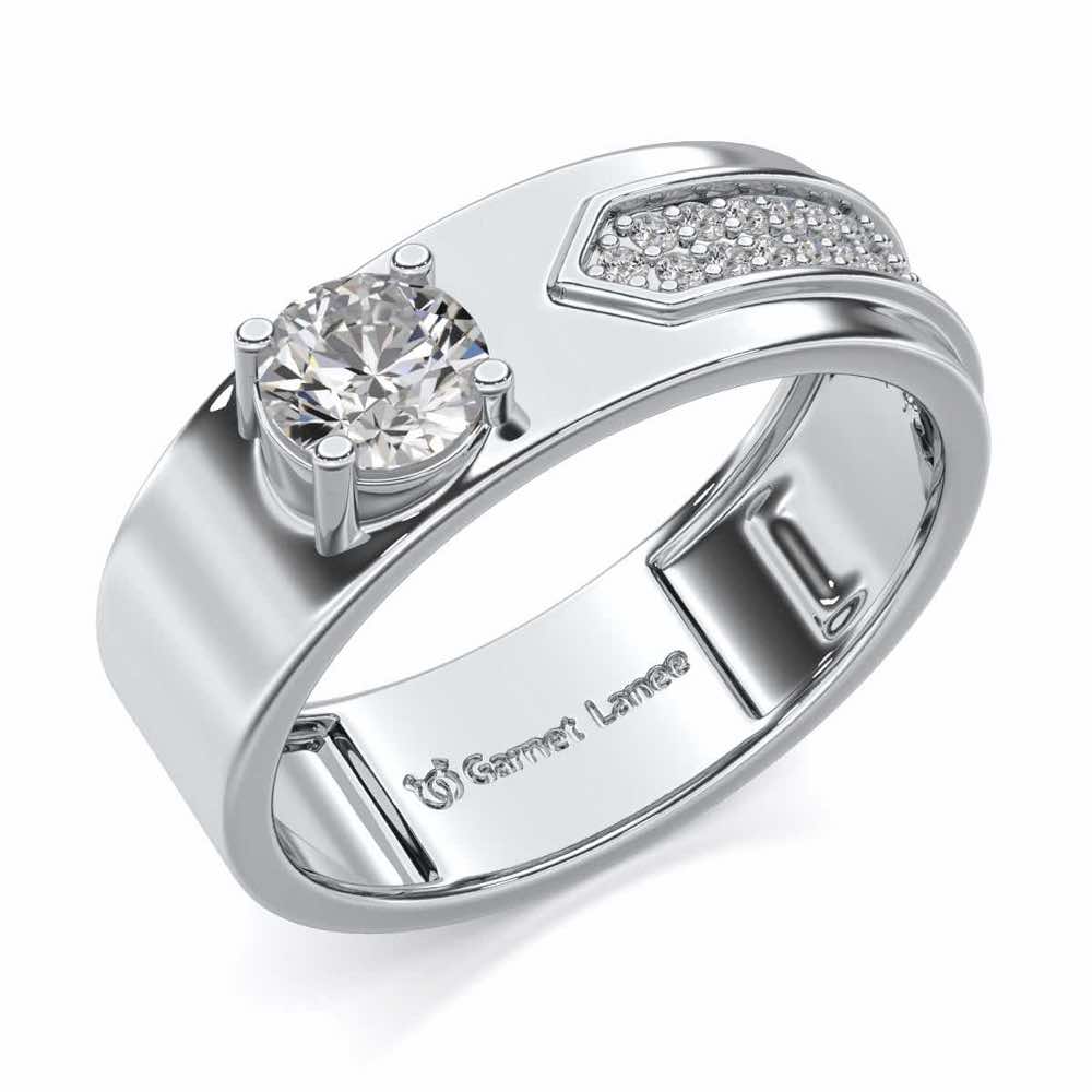 Subtle Frost Solitaire Ring For Men - White Gold - Image 1