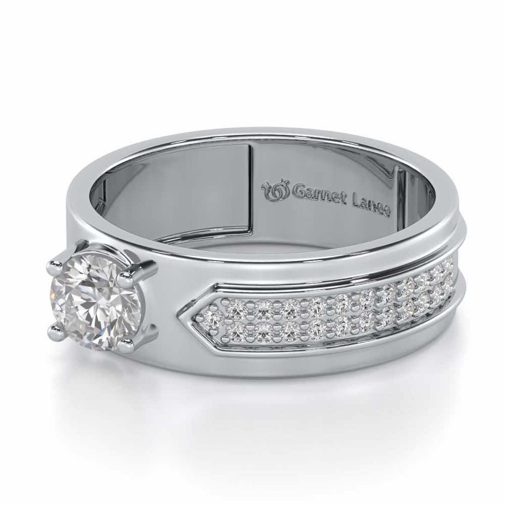 Subtle Frost Solitaire Ring For Men - White Gold - Image 3