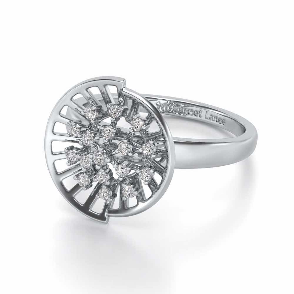 Sun Rays Silver Ring - White Gold - Image 2