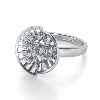 Sun Rays Silver Ring - White Gold - Image 2