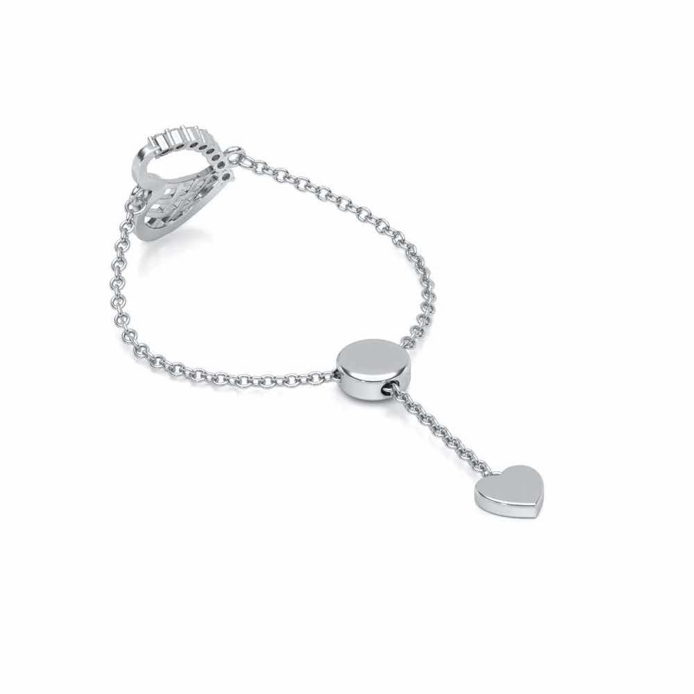 Sunk Heart Adjustable Silver Ring - White Gold - Image 3