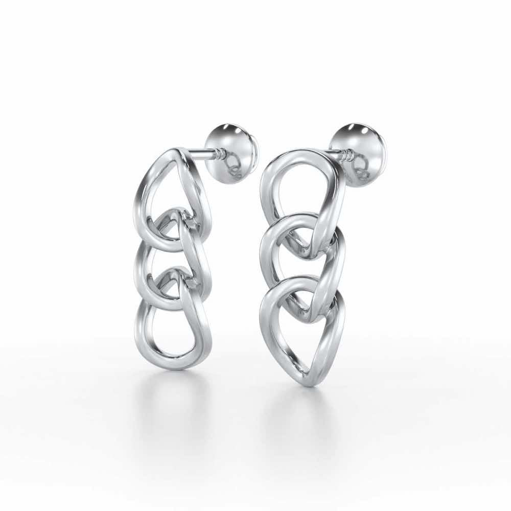 Surreal Twnining Silver Earrings - White Gold - Image 3