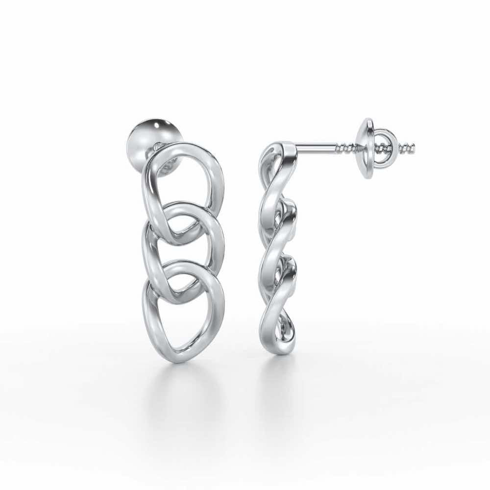 Surreal Twnining Silver Earrings - White Gold - Image 4