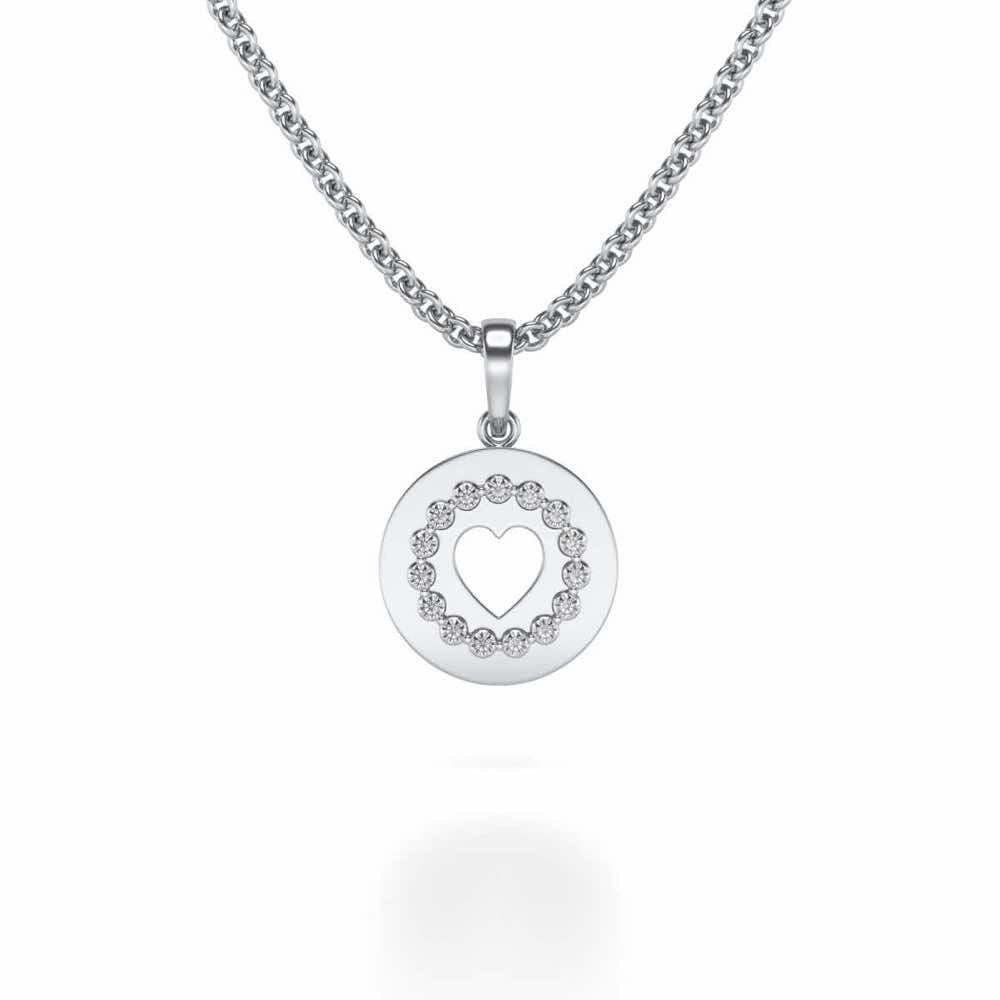 Surround Heart Silver Pendant - White Gold - Image 1