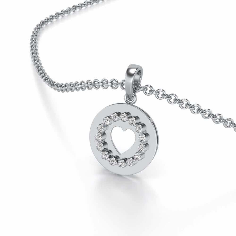 Surround Heart Silver Pendant - White Gold - Image 2