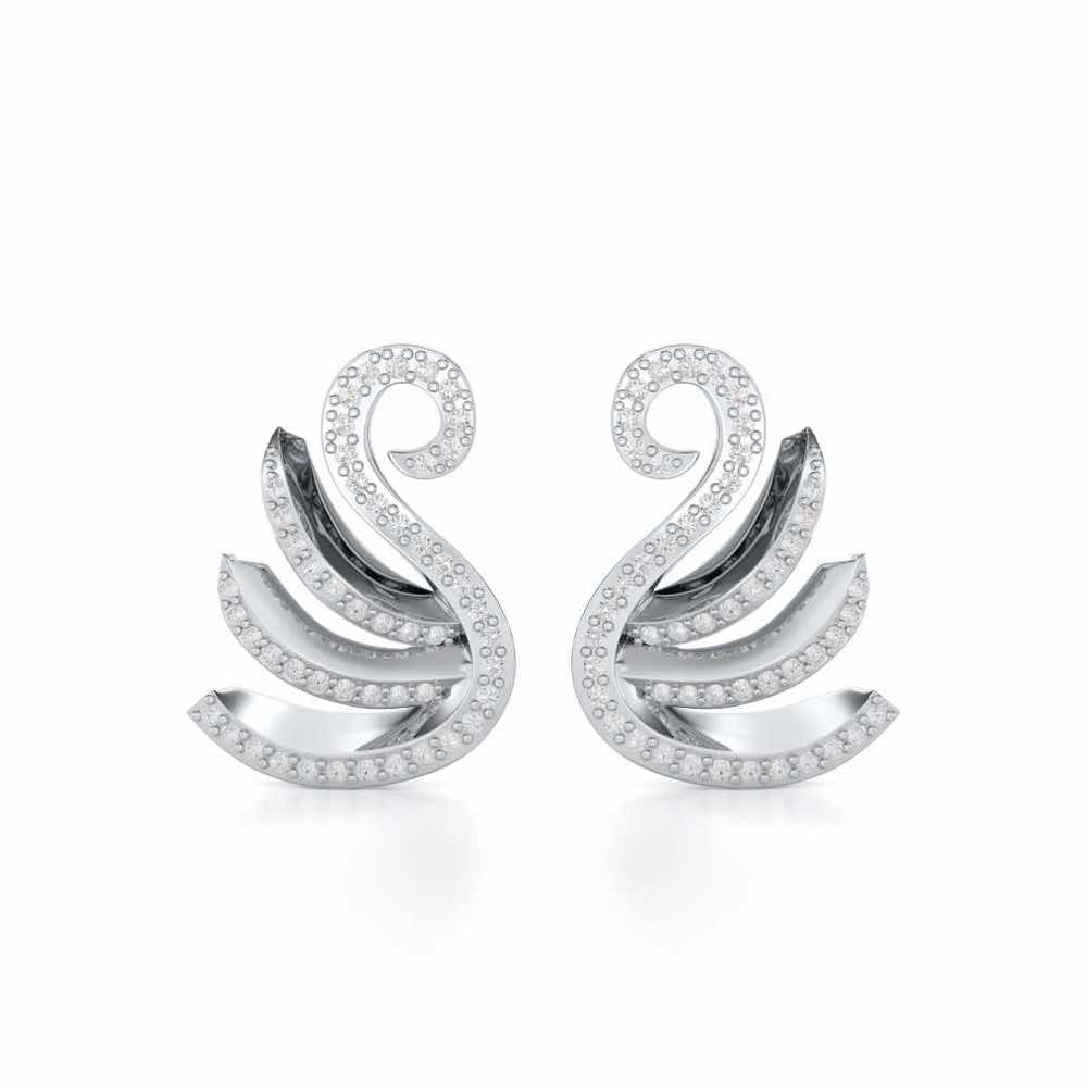 Swan Rhythm Silver Earrings - White Gold - Image 1