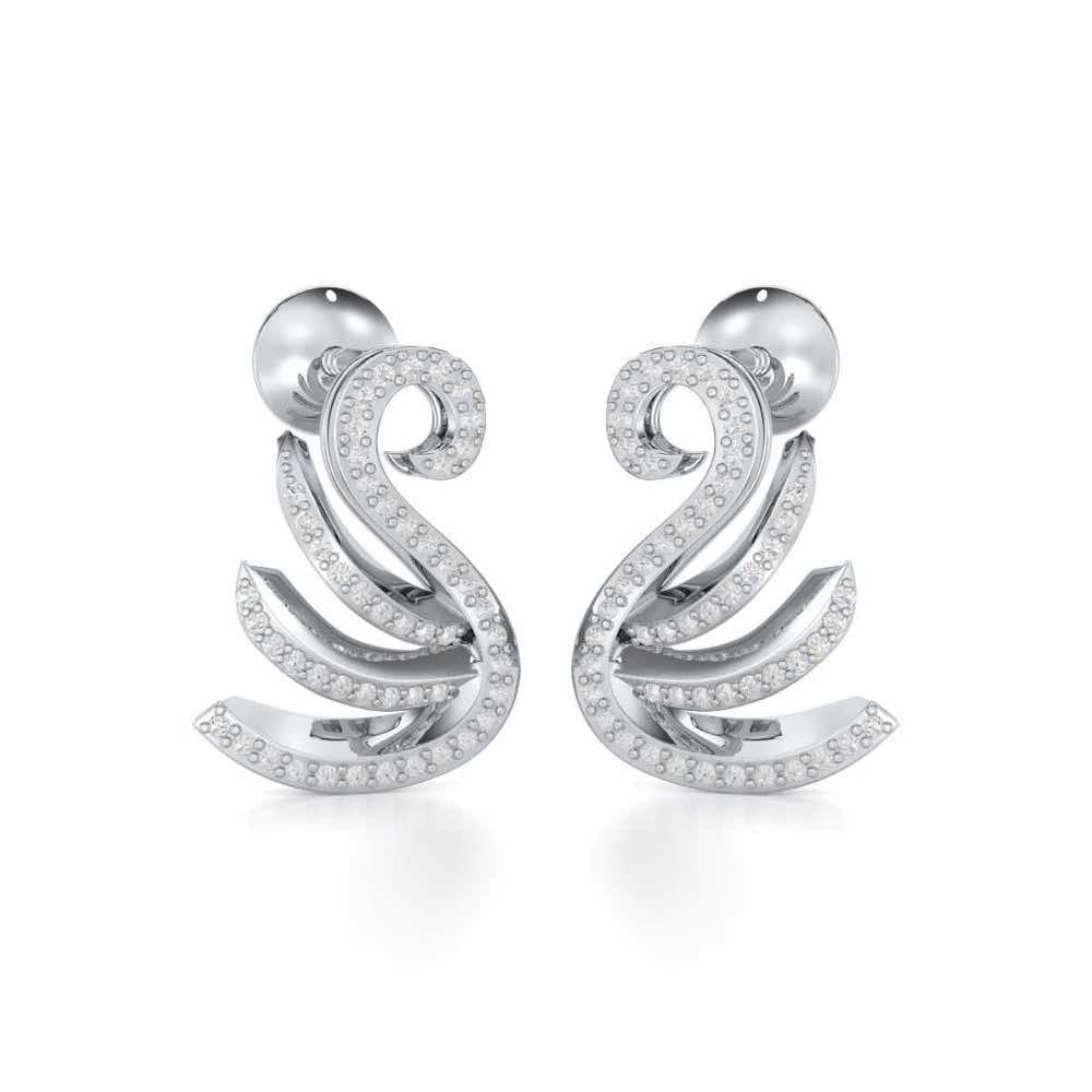 Swan Rhythm Silver Earrings - White Gold - Image 2