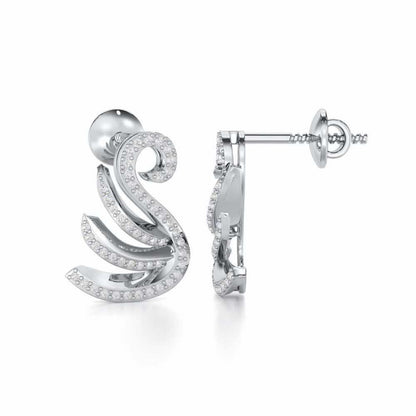 Swan Rhythm Silver Earrings - White Gold - Image 4