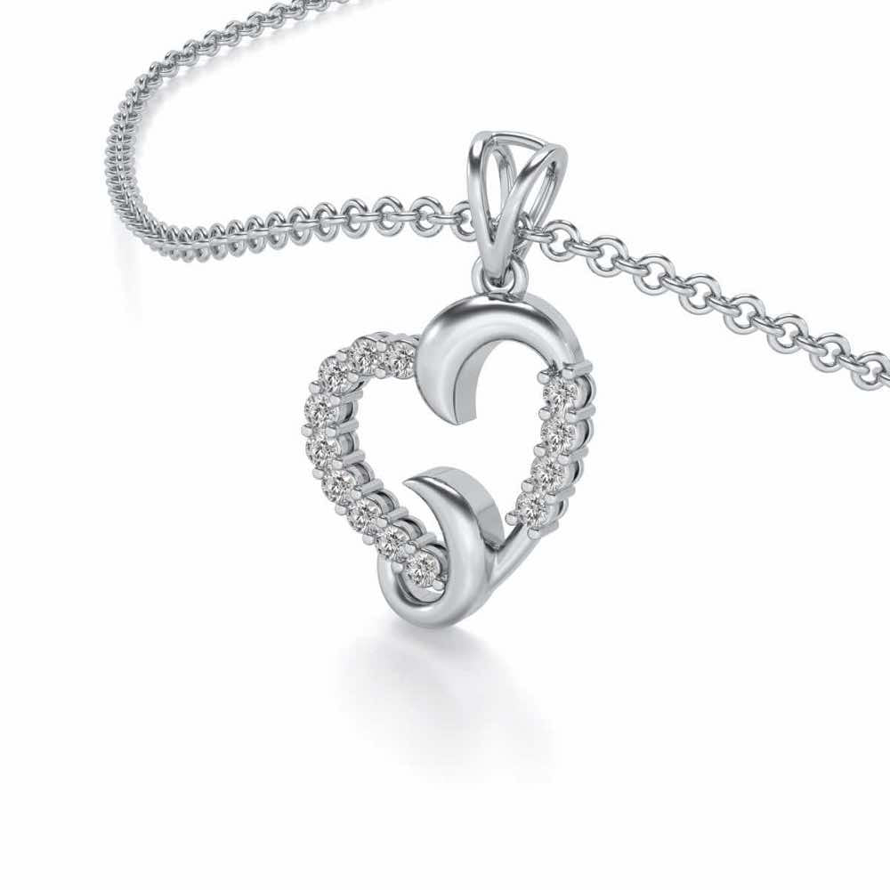 Swirl Heart Silver Pendant - White Gold - Image 2