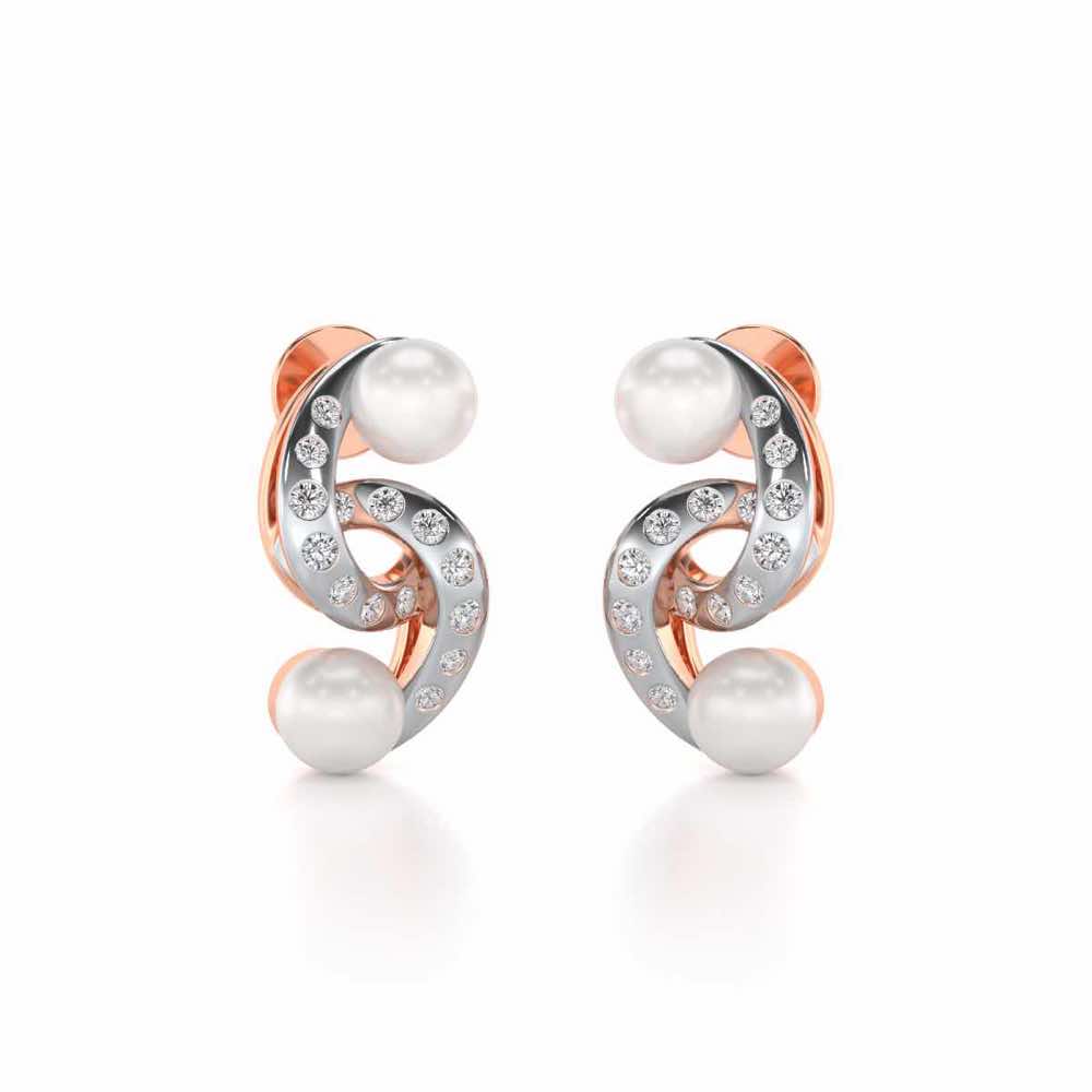 Swirl Twirl Silver Pearl Earrings - Rose Gold - Image 1