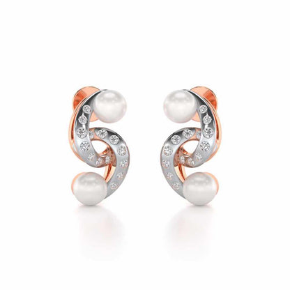 Swirl Twirl Silver Pearl Earrings - Rose Gold - Image 1