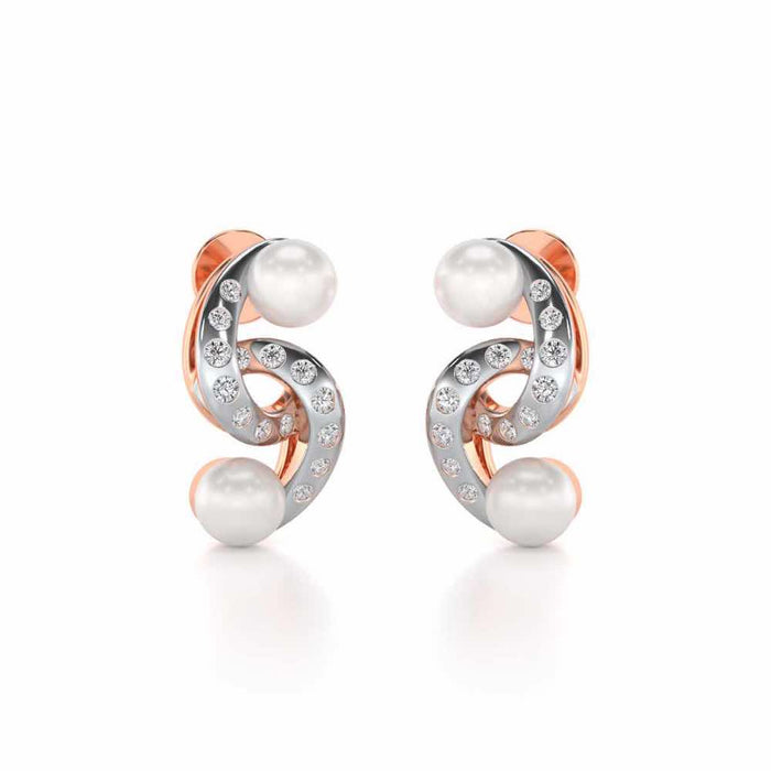 Swirl Twirl Silver Pearl Earrings - Rose Gold - Image 1