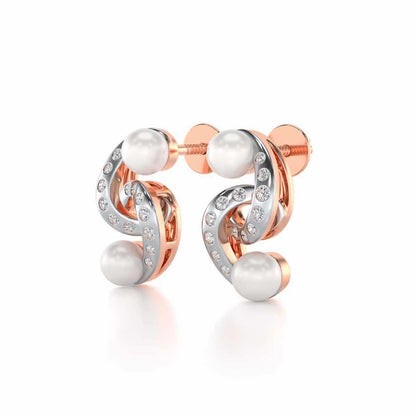 Swirl Twirl Silver Pearl Earrings - Rose Gold - Image 3