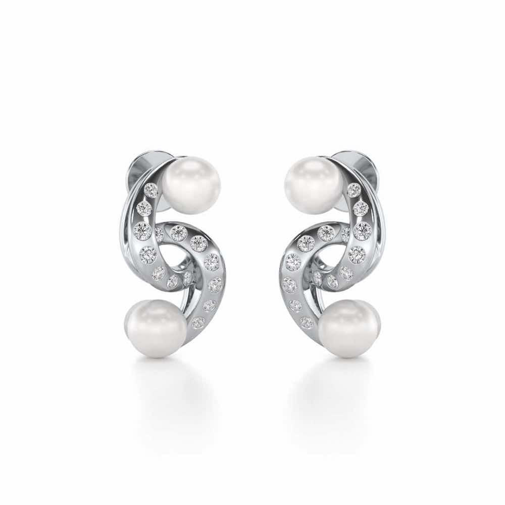 Swirl Twirl Silver Pearl Earrings - White Gold - Image 1