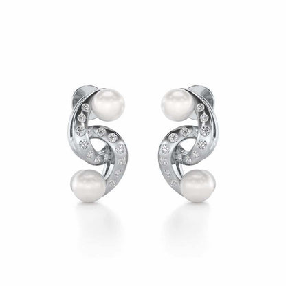 Swirl Twirl Silver Pearl Earrings - White Gold - Image 1