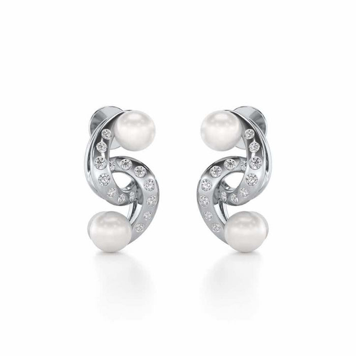 Swirl Twirl Silver Pearl Earrings - White Gold - Image 1