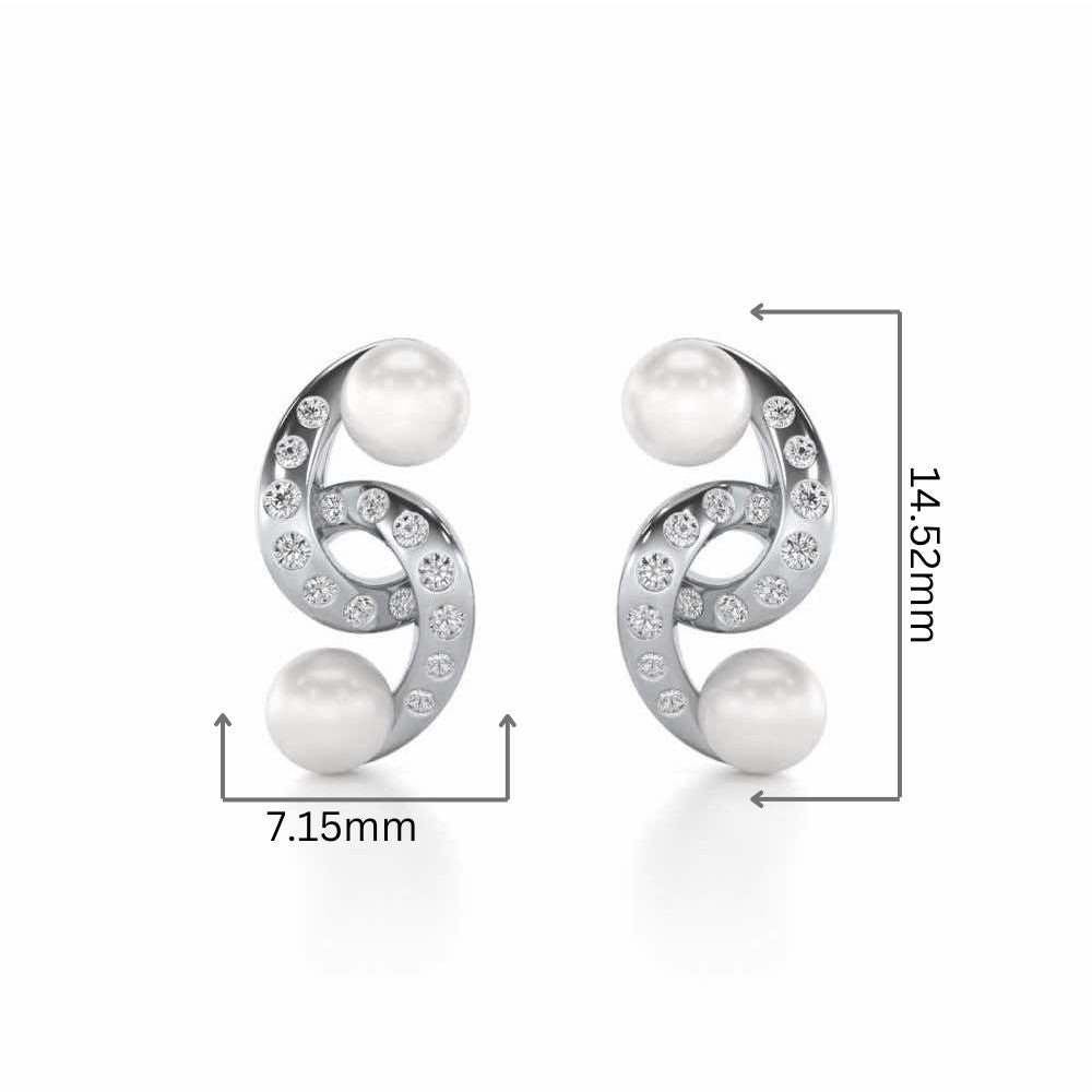 Swirl Twirl Silver Pearl Earrings - White Gold - Image 2