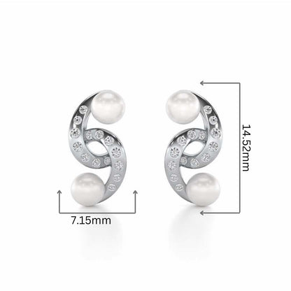 Swirl Twirl Silver Pearl Earrings - White Gold - Image 2